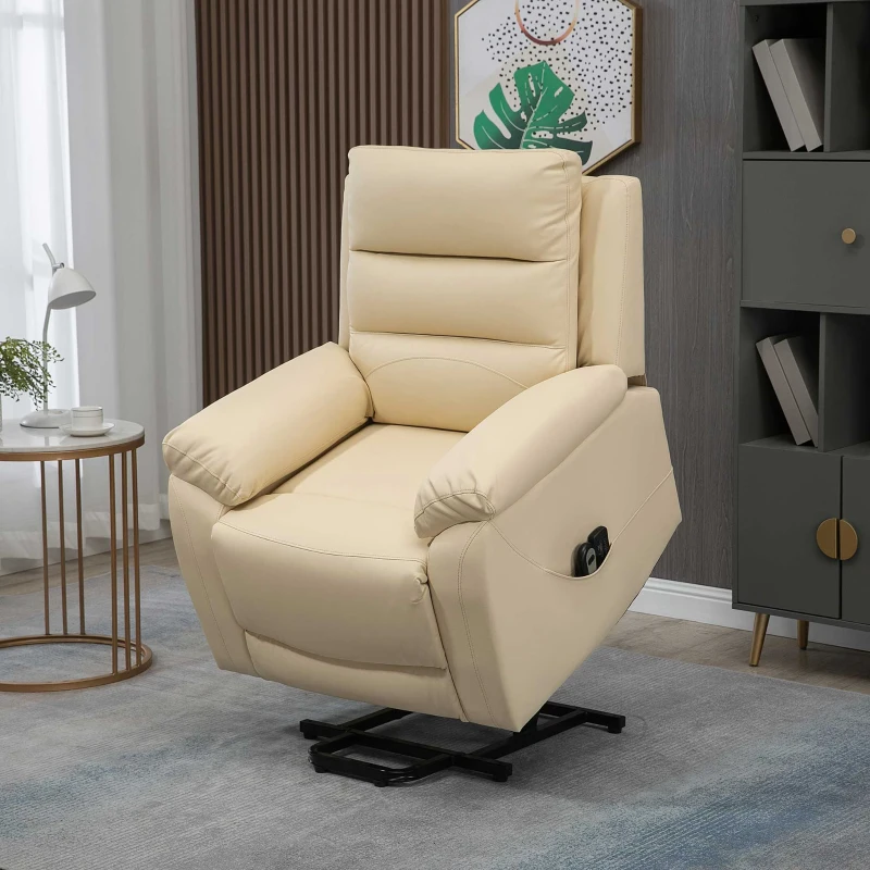 HOMCOM Electric Power Lift Chair for Elderly with Massage, Oversized Living Room Recliner with Remote Control, and Side Pockets, Beige