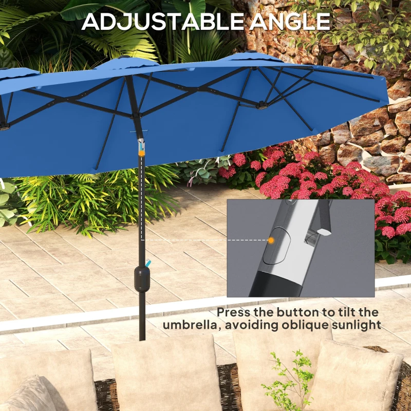 Outsunny Double-sided Patio Umbrella, 9.5' Outdoor Umbrella with Push Button Tilt and Crank, 3 Air Vents and 12 Ribs, Navy Blue