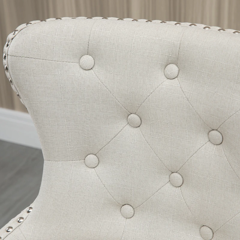 HOMCOM Upholstered Fabric Bar Height Bar Stools, 180° Swivel Nailhead-Trim Pub Chairs, 30" Seat Height with Rubber Wood Legs, Set of 4, Cream