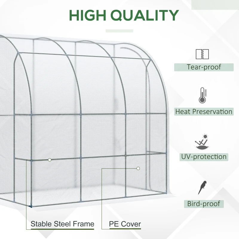 Outsunny 7' x 4' x 7' Outdoor Lean-to Walk-in Garden Greenhouse with Roll-Up Door Hot House for Plants Herbs Vegetables, White
