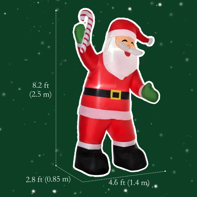 HOMCOM Inflatable Christmas Outdoor Lighted Yard Decoration, Santa Claus with Candy Cane, 8' Tall