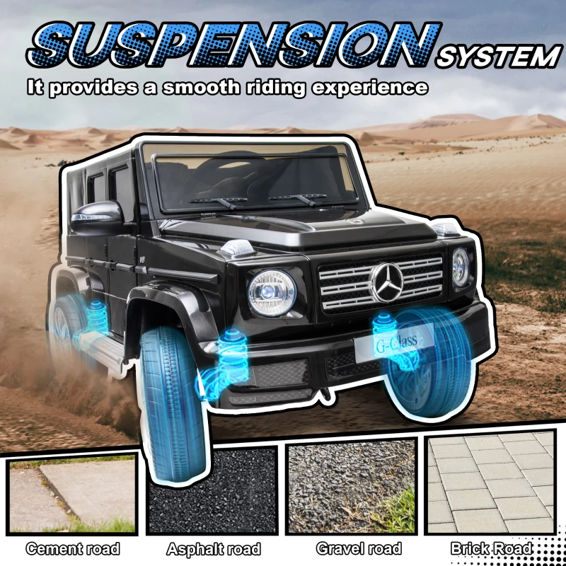 Aosom 12V Mercedes Benz G500 Licensed Kids Electric Car with Remote Control, Headlights, Music, Suspension, Storage, Black(m-4)