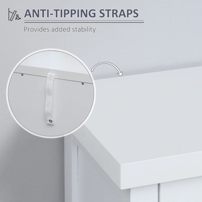 HOMCOM Sideboard, Buffet Cabinet with 3 Tempered Glass Doors, Stripe Pattern and Adjustable Storage Shelf, Credenza, White