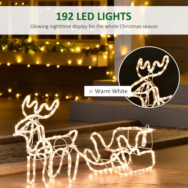 Outsunny 35" Christmas Reindeer and Sleigh with LED Motif Warm White Lighting, Indoor Outdoor Steel Frame Yard Decoration