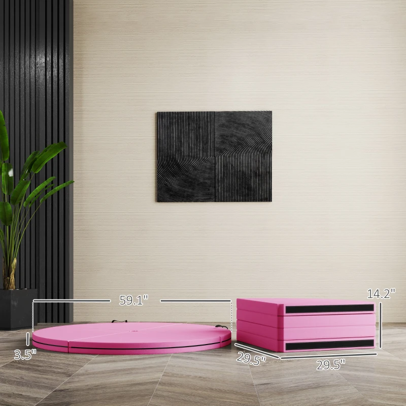 Soozier Foldable Crash Mat, Pole Padding with Carrying Handles and EPE Foam for Dance Training and Exercise, Pink