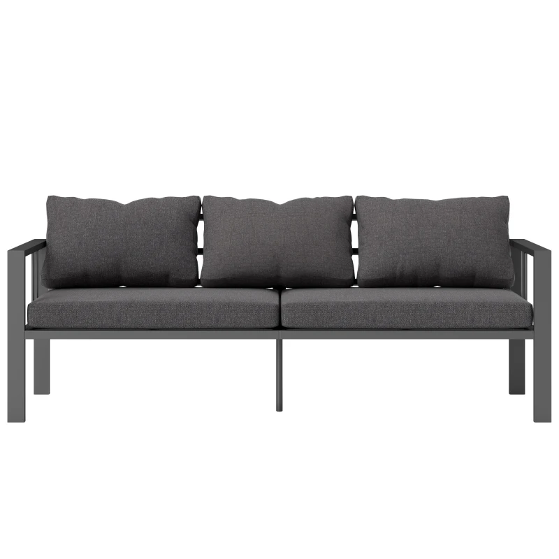 Outsunny 3-Seat Aluminum Outdoor Couch Patio Sofa with Cushions, Wide Seat, Armrests for Garden, Backyard, Balcony, Dark Grey