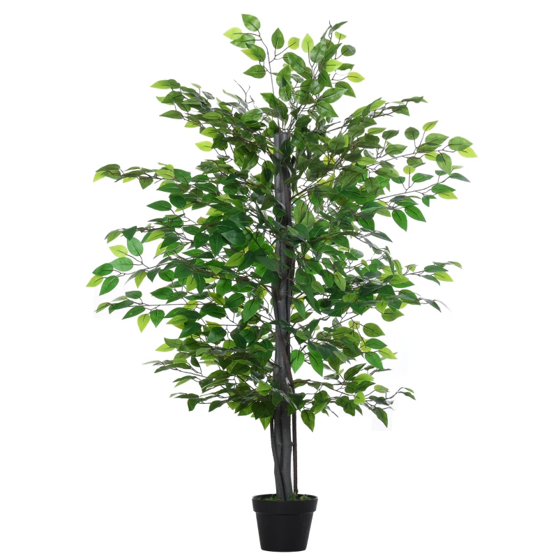 Outsunny 4.75FT Artificial Ficus Tree, Fake Tree with Leaves, Faux Plant in Nursery Pot for Indoor Decoration