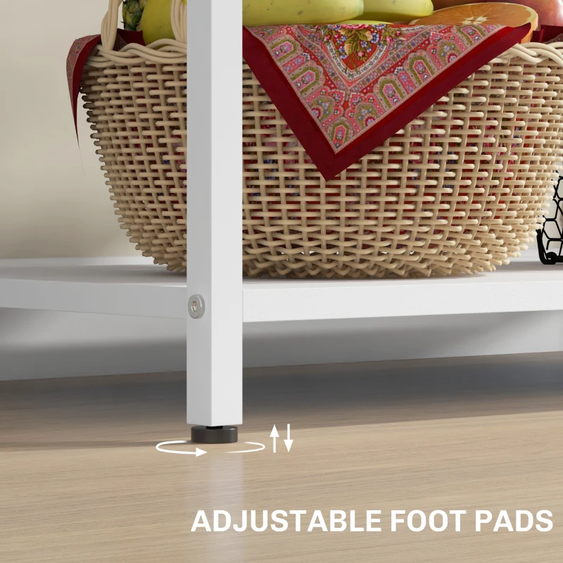 HOMCOM Industrial Kitchen Shelves with Charging Station and LED Lights, Kitchen Storage Rack with Barn Door, White