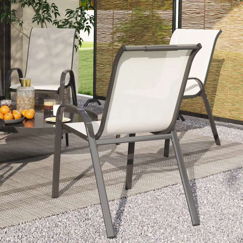 Outsunny Set of 4 Outdoor Dining Chairs, Stackable Patio Chairs with High Back, Breathable Mesh Seat for Garden Lawn, Beige