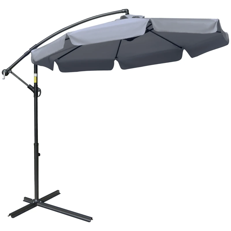 Outsunny 9FT Offset Hanging Patio Umbrella Cantilever Umbrella with Easy Tilt Adjustment, Cross Base and 8 Ribs for Backyard, Poolside, Lawn and Garden, Dark Grey