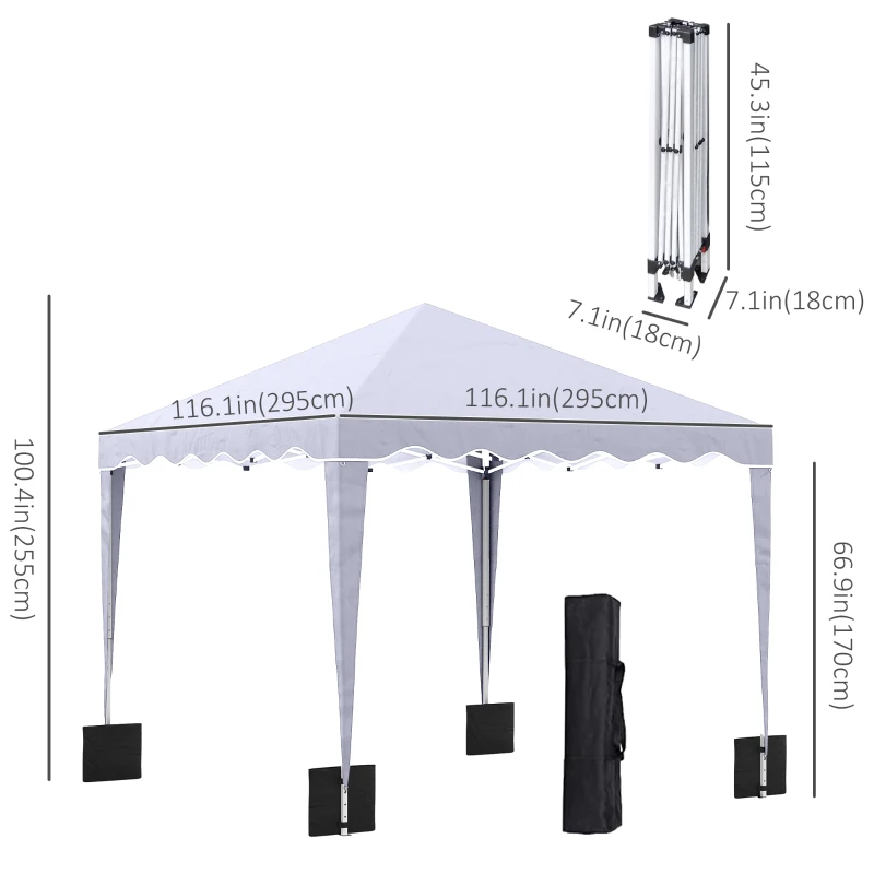 Outsunny 10' x 10' Pop Up Canopy Tent with Sand Bags, Instant Shelter with Adjustable Height and Carry Bag, Garden Outdoor Party Tent, White
