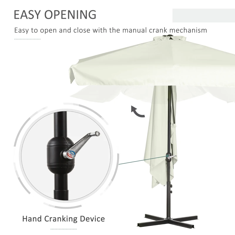 Outsunny 7.5ft Half Umbrella Semi Patio Parasol with Crank Handle, Top Vent for Garden, Balcony- NO BASE INCLUDED, Cream