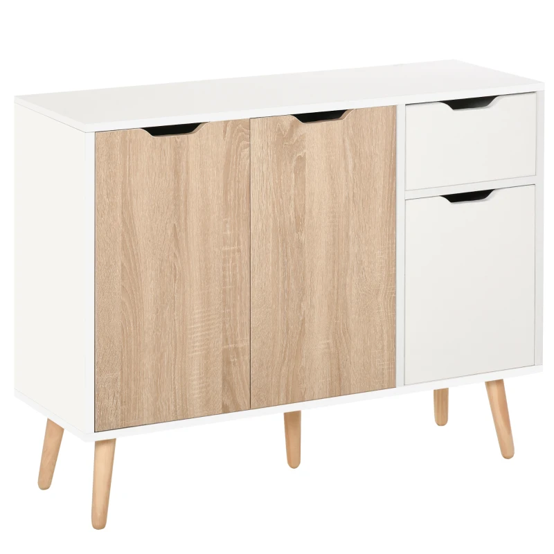HOMCOM 35" Sideboard Storage Cabinet with Drawer, White and Nature Wood