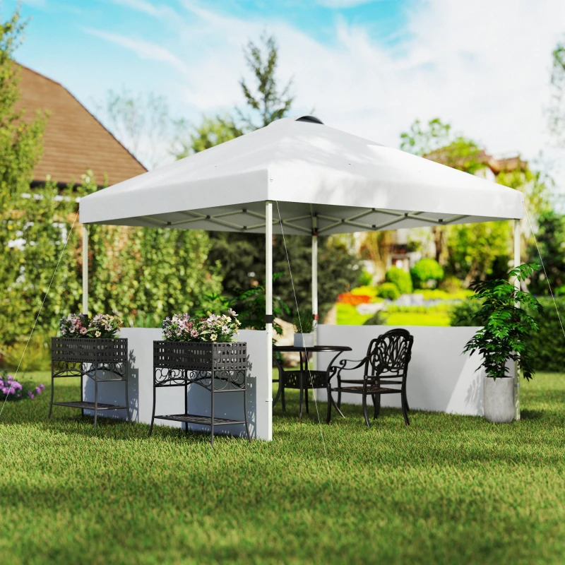 Outsunny 10' x 10' Pop Up Canopy Tent with 2 Half Sidewalls, UV50+ Instant Sun Shelter with Wheeled Carry Bag, White