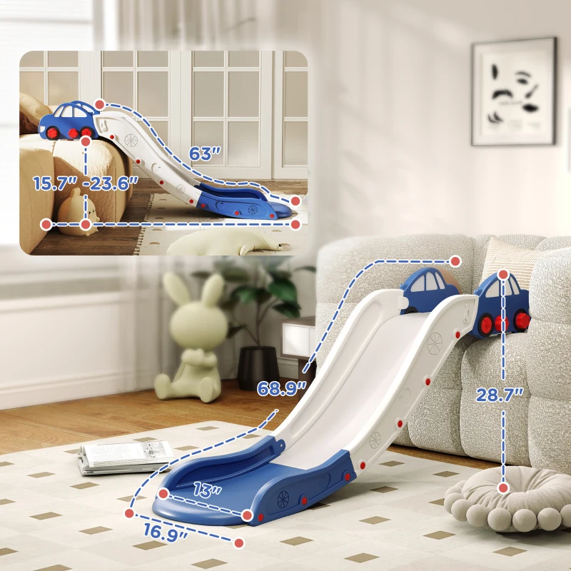 Qaba Extra Length Toddler Slide for Bed, Sofa, Easy to Assemble, Blue
