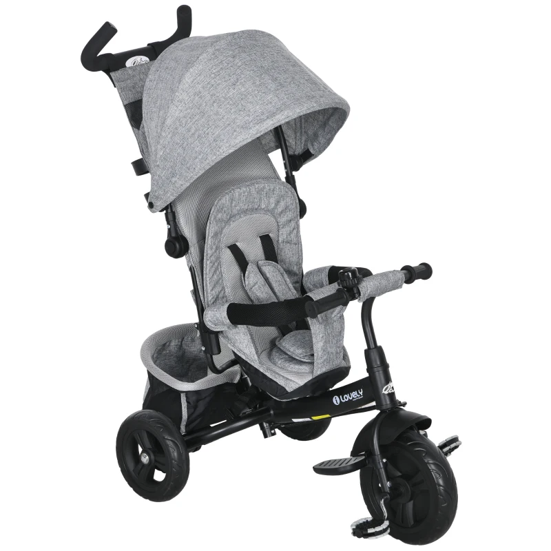 Qaba 6 in 1 Tricycle for Toddler 1-5 Years with Parent-Push Handle, Grey