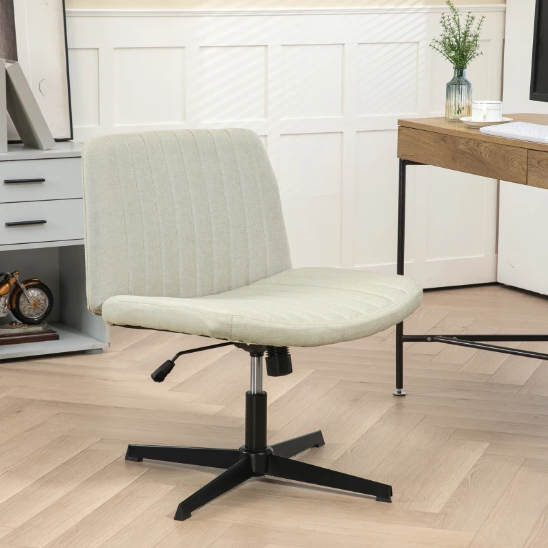 HOMCOM Criss Cross Chair, Wide Armless Office Chair, Fabric Computer Desk Chair with Adjustable Height, Beige