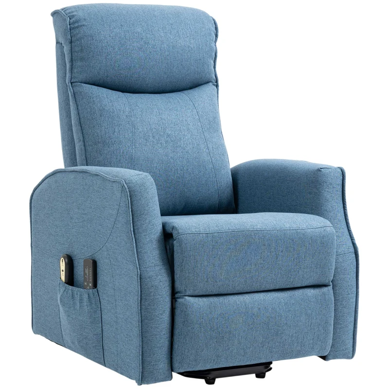 HOMCOM Electric Lift Chair, Power Chair Recliner with 8 Massage Vibration Points, Remote Control, Side Pockets, Blue