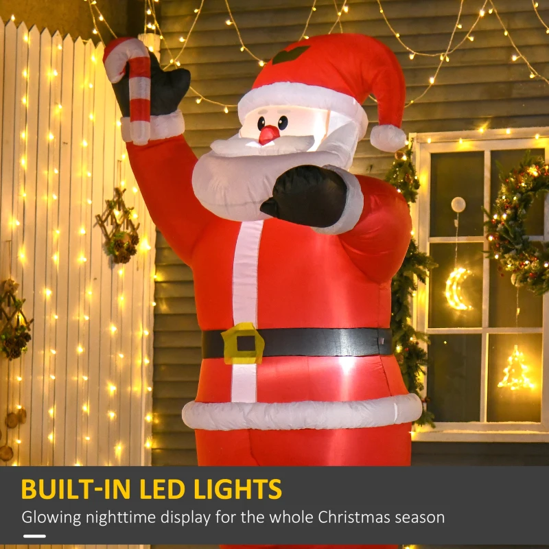 HOMCOM 8ft Inflatable Christmas Santa Claus with Candy Cane, Blow-Up Outdoor LED Yard Display for Lawn Garden Party