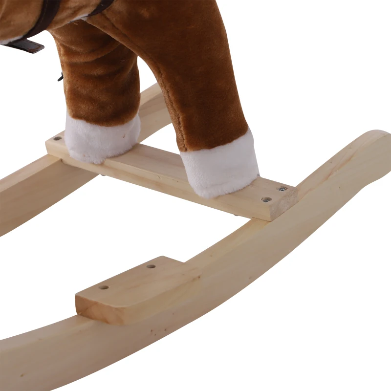 Qaba Kids Plush Rocking Horse Child Ride On Toy Rocker with Realistic Sounds Coffee
