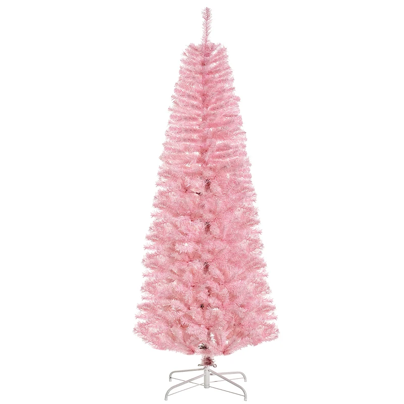 HOMCOM 6' Artificial Christmas Tree Douglas Fir Pencil Christmas Tree with 618 Realistic Branch Tips, Pink