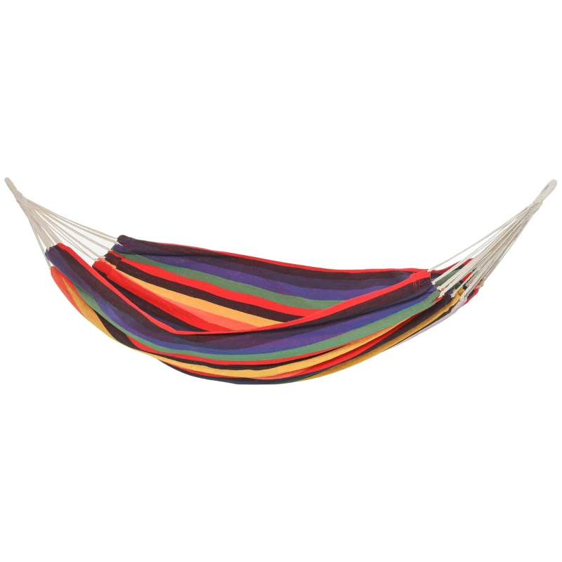 Outsunny 114" Outdoor Hammock, Extra Large Brazilian Style Hammock Cotton, Portable Hanging Camping Bed for Patio Backyard Lounging w/ Carrying Bag, Rainbow Stripe, Multi-colour