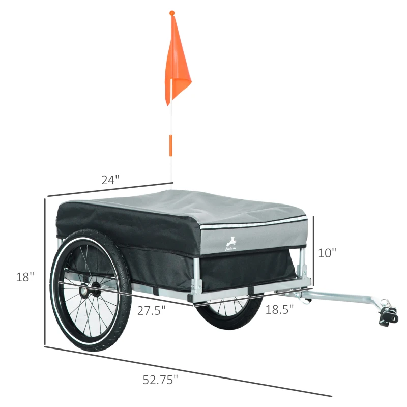 Aosom Bike Cargo Trailer, Foldable Bicycle Trailer, Luggage Wagon with Hitch, Removable Cover, Triple Safety Features and 16'' Wheels