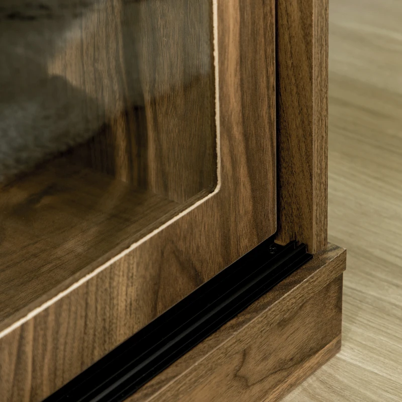 HOMCOM Sideboard with Glass Sliding Doors, Buffet Cabinet, Coffee Bar Cabinet with Adjustable Shelf, Walnut