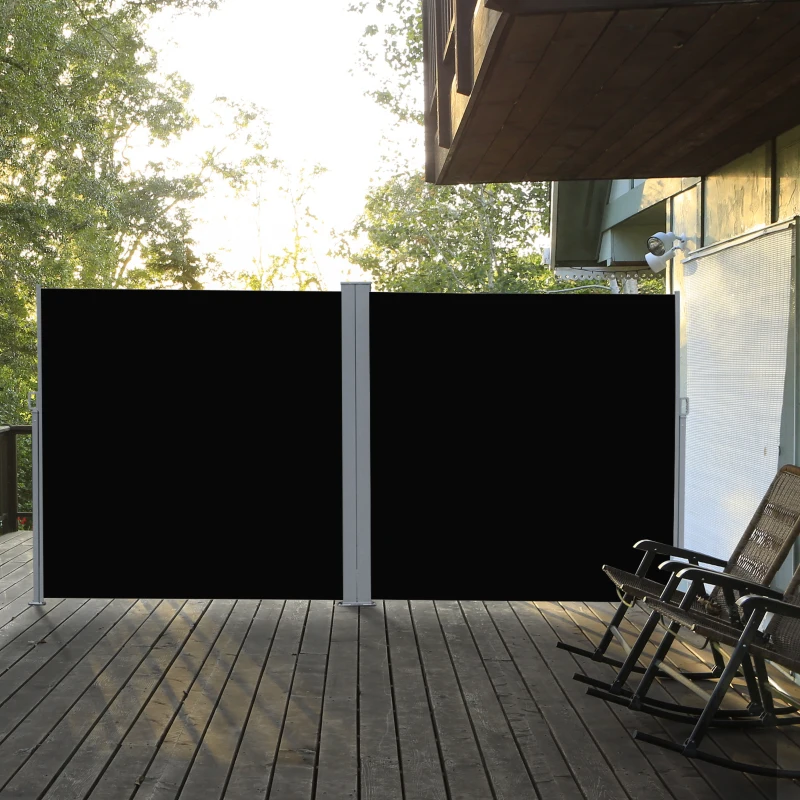 Outsunny 20' Double Retractable Patio Side Awning Garden Sun Shade with UV-Fighting Screen, Auto Pull-Back Function, & Steel Frame, Outdoor or Indoor Use, Black