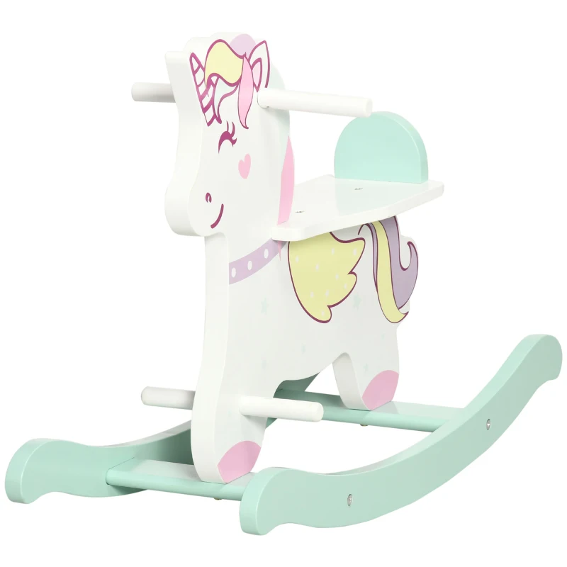 Qaba Wooden Rocking Horse Toddler Rocker Ride On Unicorn for 1-3 Years Old Baby Toy Girl and Boy Gift