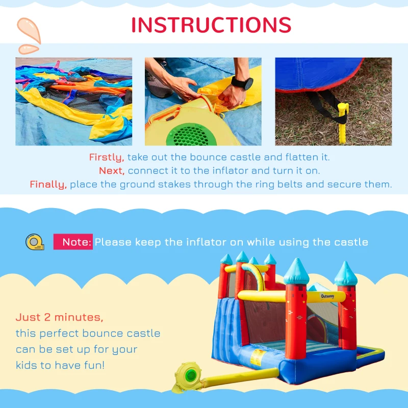 Outsunny 4 in 1 Inflatable Bounce House with Slide, Climbing Wall, and Pool or Ball Pit, Jumping Castle, Four Fun Activities, Water Bounce House for Kids
