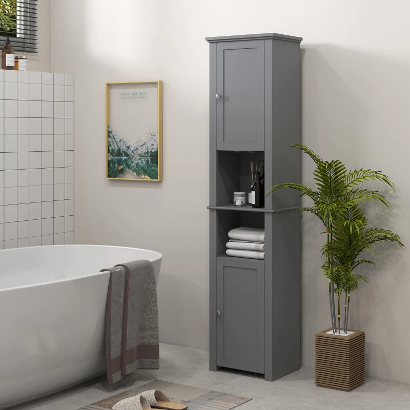 HOMCOM Tall Medicine Cabinet, Freestanding Bathroom Storage Cabinet with Shelves and 2 Cupboards, Bathroom Organizer, Grey