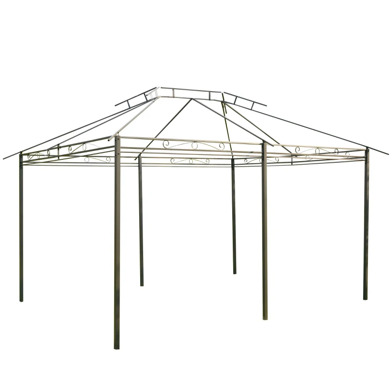 Outsunny 10' x 13' Outdoor Soft Top Gazebo Pergola with Curtains, 2-Tier Steel Frame Gazebo for Patio, Sage Gray