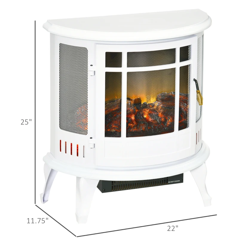 HOMCOM 22" Electric Fireplace Stove, Freestanding Electric Fire Place Heater with Realistic LED Flame, Adjustable Temperature, 1500W, White