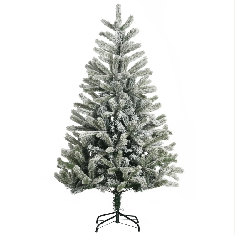 HOMCOM 5ft Artificial Snow-Flocked Tree Holiday Home Indoor Christmas Decoration with Metal Feet, Green