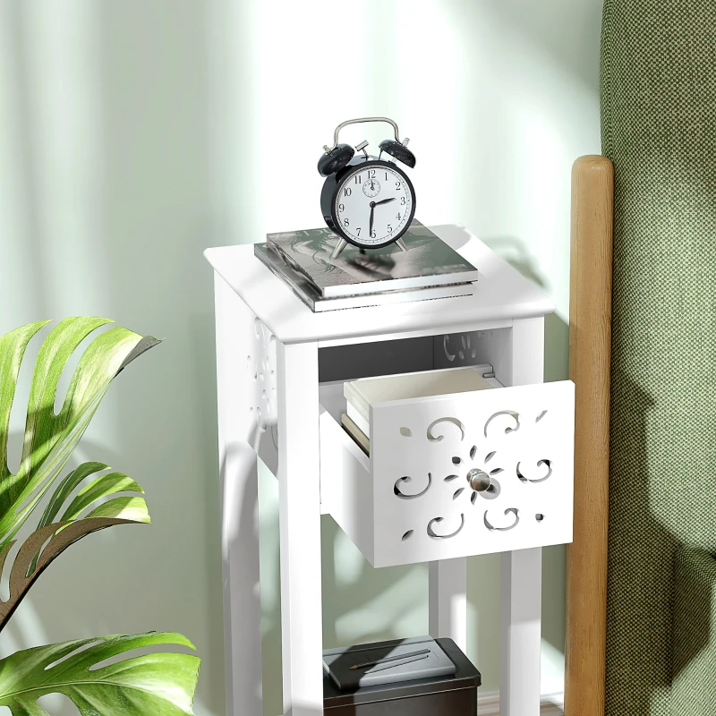 HOMCOM Nightstand Set of 2 with Drawer and Open Storage Shelf White