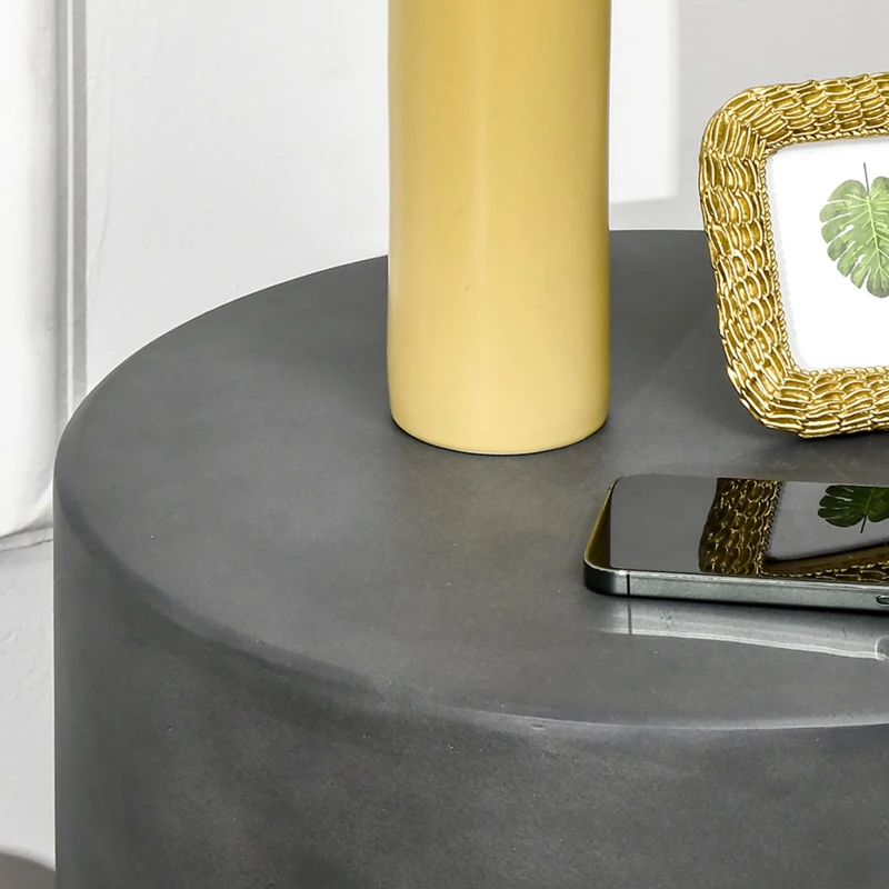 HOMCOM Lightweight Accent Table with Concrete Finish Round Side Table, Dark Gray