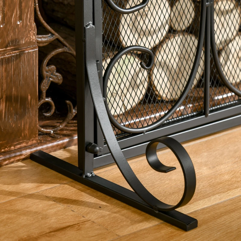 HOMCOM 2-Panel Mesh Fireplace Screen Cover with Double Doors, Steel Fire Spark Guard Cover, 34x35in Art Modern Decoration for Living Room, Black