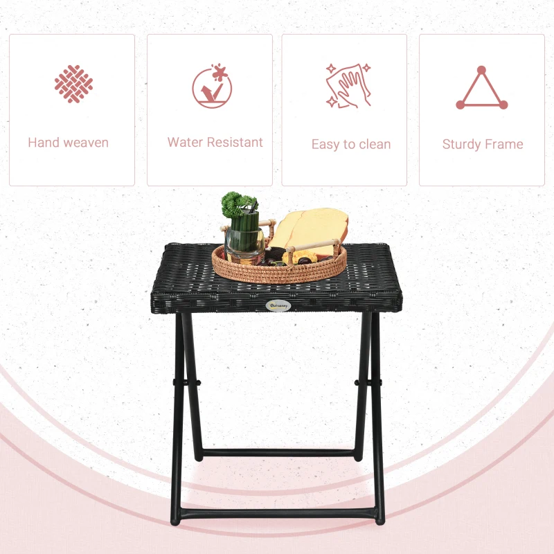 Outsunny Patio Wicker Coffee Table, Outdoor PE Rattan Garden Folding Side Table, 15.75"x15.75"x15.75", Black