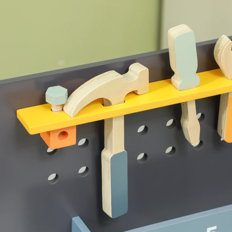 Qaba 49 Piece Kids Workbench Playset for Boys Girls 3-6 Years, Light Blue