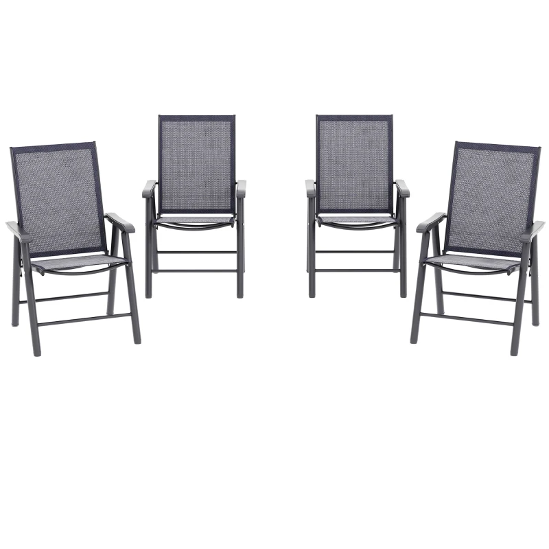 Outsunny 4-Piece Folding Chair Set for Relaxing on Patio Balcony Garden, Comfortable Outdoor Furniture with Armrests, Dark Grey