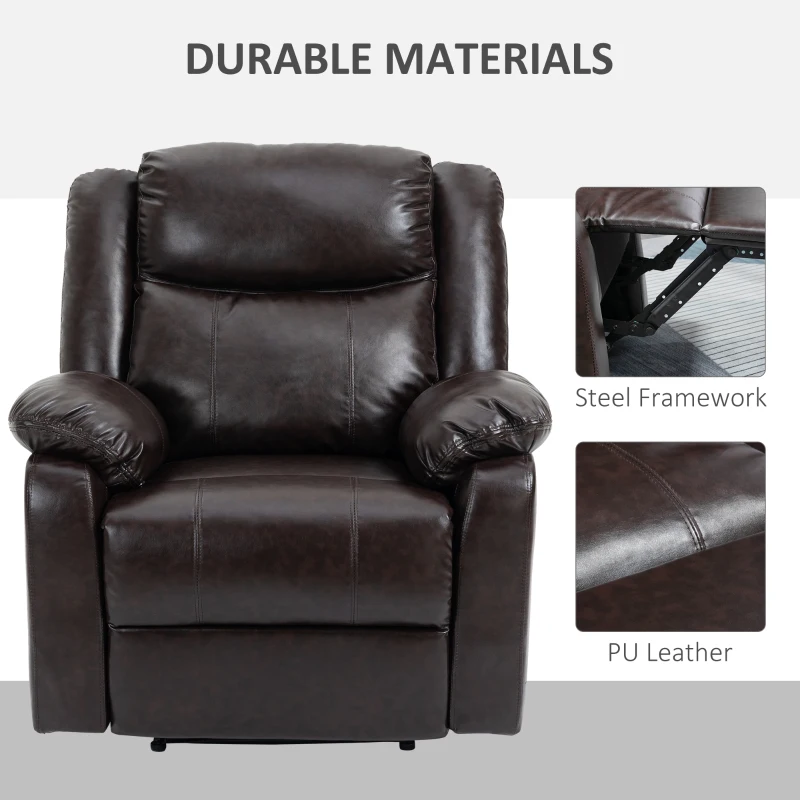 HOMCOM PU Leather Manual Recliner with Thick Padded Upholstered Cushion and Retractable Footrest, Brown