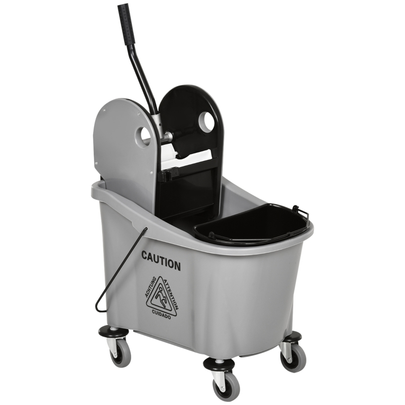Kleeneze Bucket With Mop Wringer And Carry Handle 14L - Plastic Grey/Pink Kleene