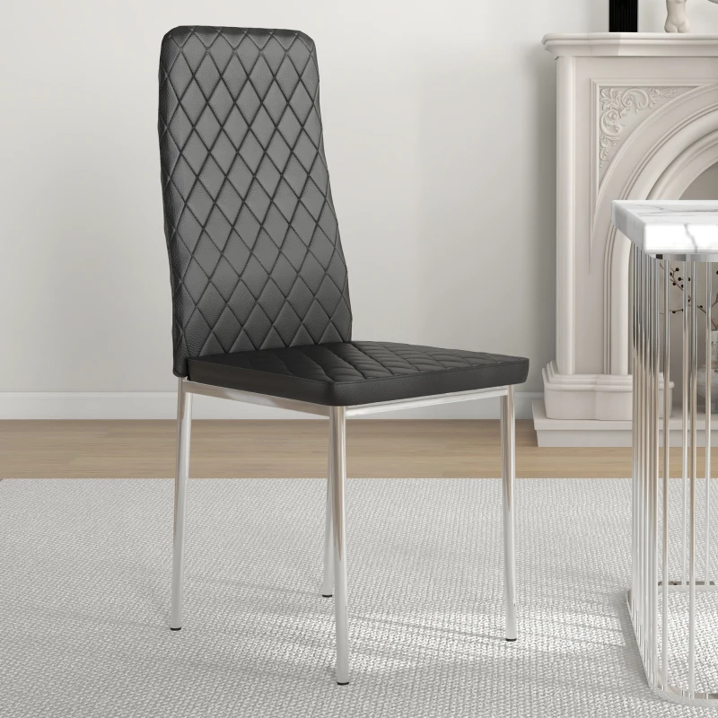 HOMCOM Kitchen Chairs Set of 4, Dining Chairs w/ Faux Leather Upholstery and Steel Legs for Living Room, Dining Room, Black