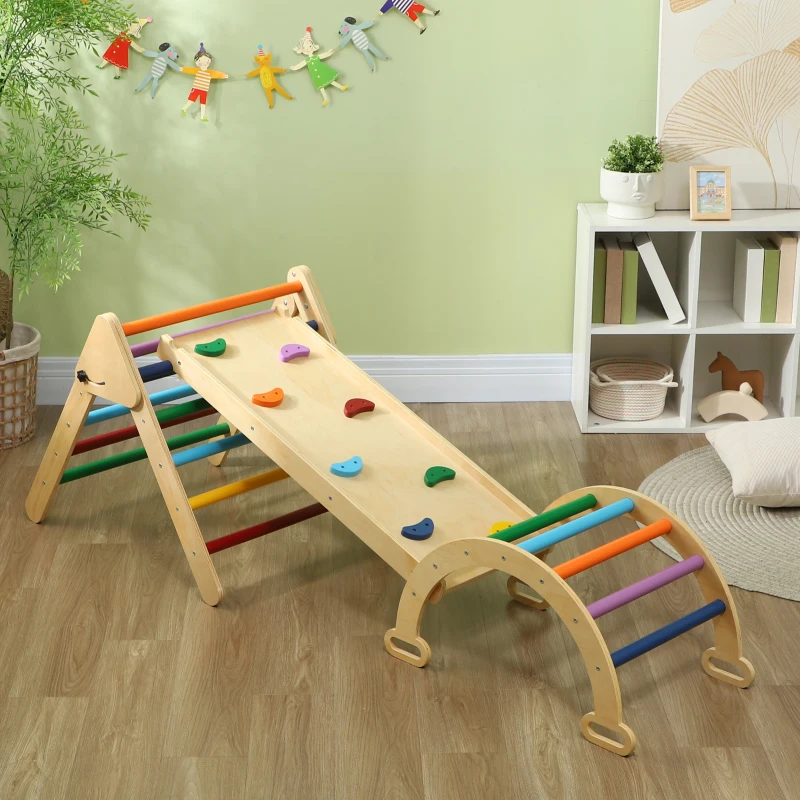 Qaba 5 in 1 Pikler Triangle Set with Ladder, Ramp, Arch, for 18-48 months, Multicolour