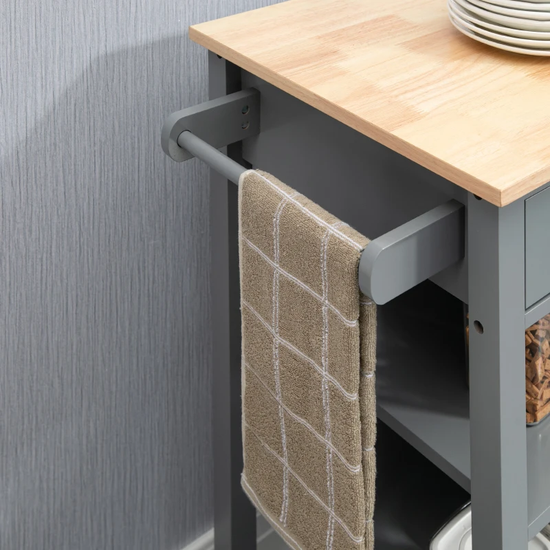HOMCOM Kitchen Island, Compact Kitchen Cart on Wheels with Open Shelf & Storage Drawer for Dining Room, Kitchen, Grey