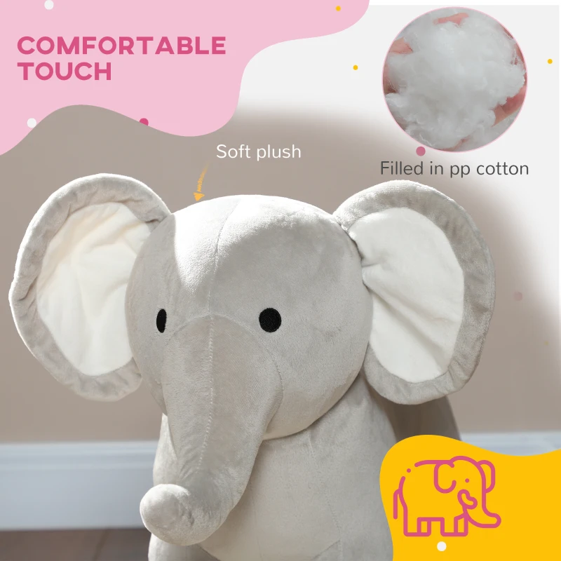 Qaba Kids Rocking Animal, Elephant Rocker with Realistic Sounds, Plush Ride on Toy for Years 2-4, Gray