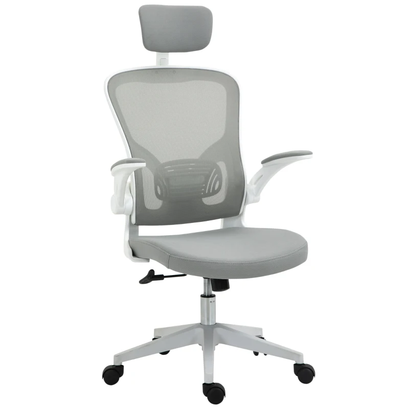 Vinsetto High Back Mesh Chair, Home Office Task Computer Chair with Adjustable Height, Lumbar Back Support, Headrest, and Arms, Gray