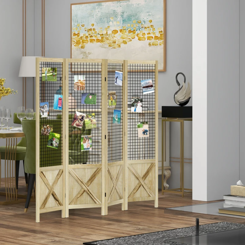 HOMCOM 4.7' 4 Panel Room Divider, Indoor Privacy Screens for Home, Natural