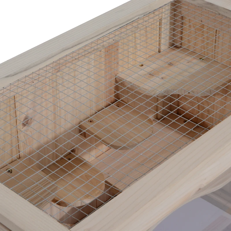 PawHut 24 Inch Hamster Cage, 2 Levels Small Animals Habitat Pet House with Openable Roof, Run Space, Platforms, Natural Wood
